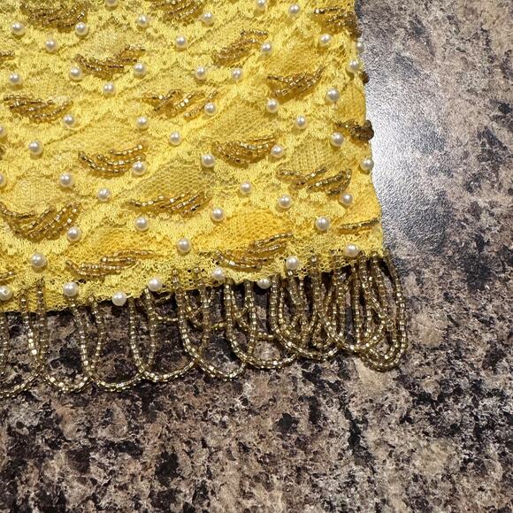 Vintage Tank Top Beaded Lace Mod 60s 70s Cocktail Embellished Retro Yellow 34 2 - Picture 5 of 6